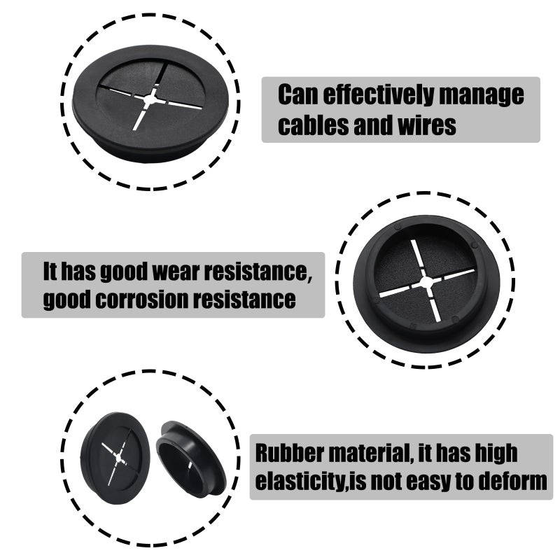 Adyoney 6 Pcs 50mm / 2 Inch Black Cable Cord Grommets, Rubber Desk Grommets for Table Computer Desk Wire Organizer TV Console and Other Furnitures Cover - Image 4